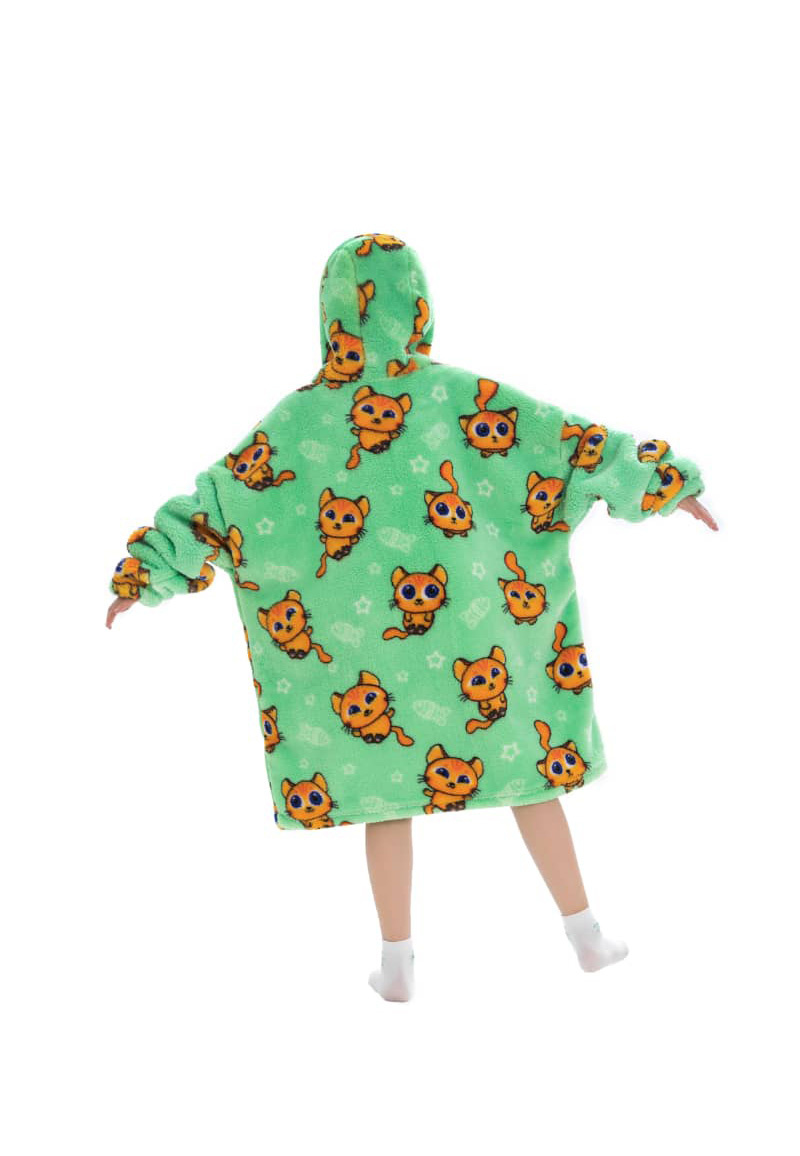 Kinder snuggie deken met capuchon - katten