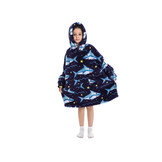 Kinder fleece deken met capuchon - haaien