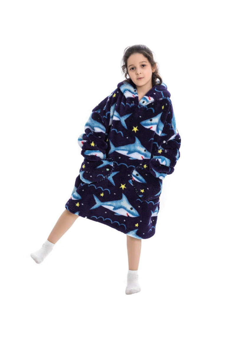 Kinder snuggie deken met capuchon - haaien