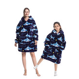 Kinder fleece deken met capuchon - haaien