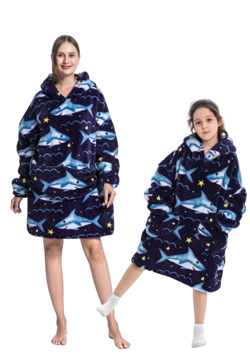 Kinder snuggie deken met capuchon - haaien