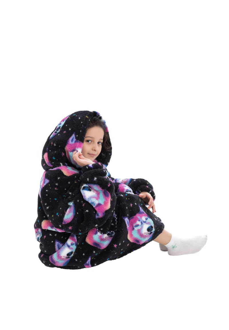 Kinder snuggie deken met capuchon - wolven