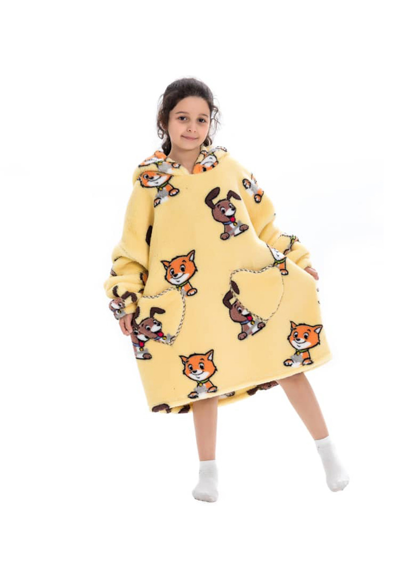 kinder fleece deken met capuchon - hond & kat