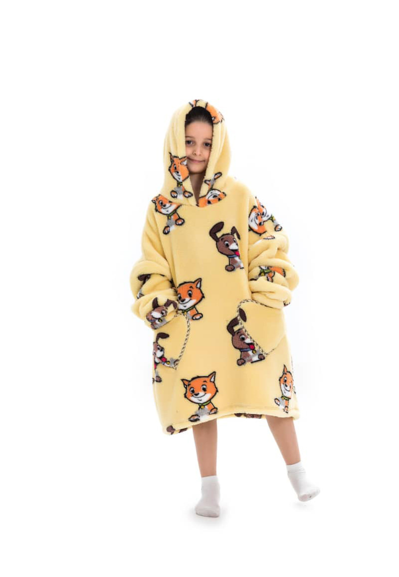 kinder fleece deken met capuchon - hond & kat