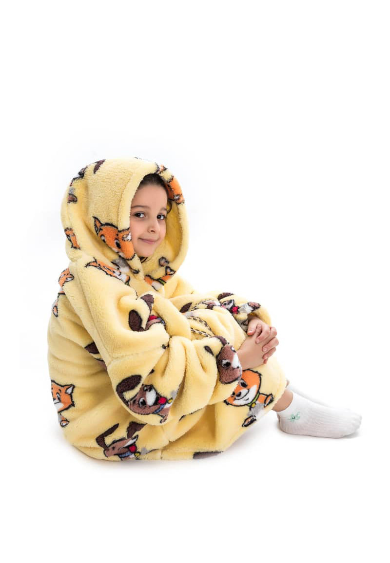 kinder fleece deken met capuchon - hond & kat