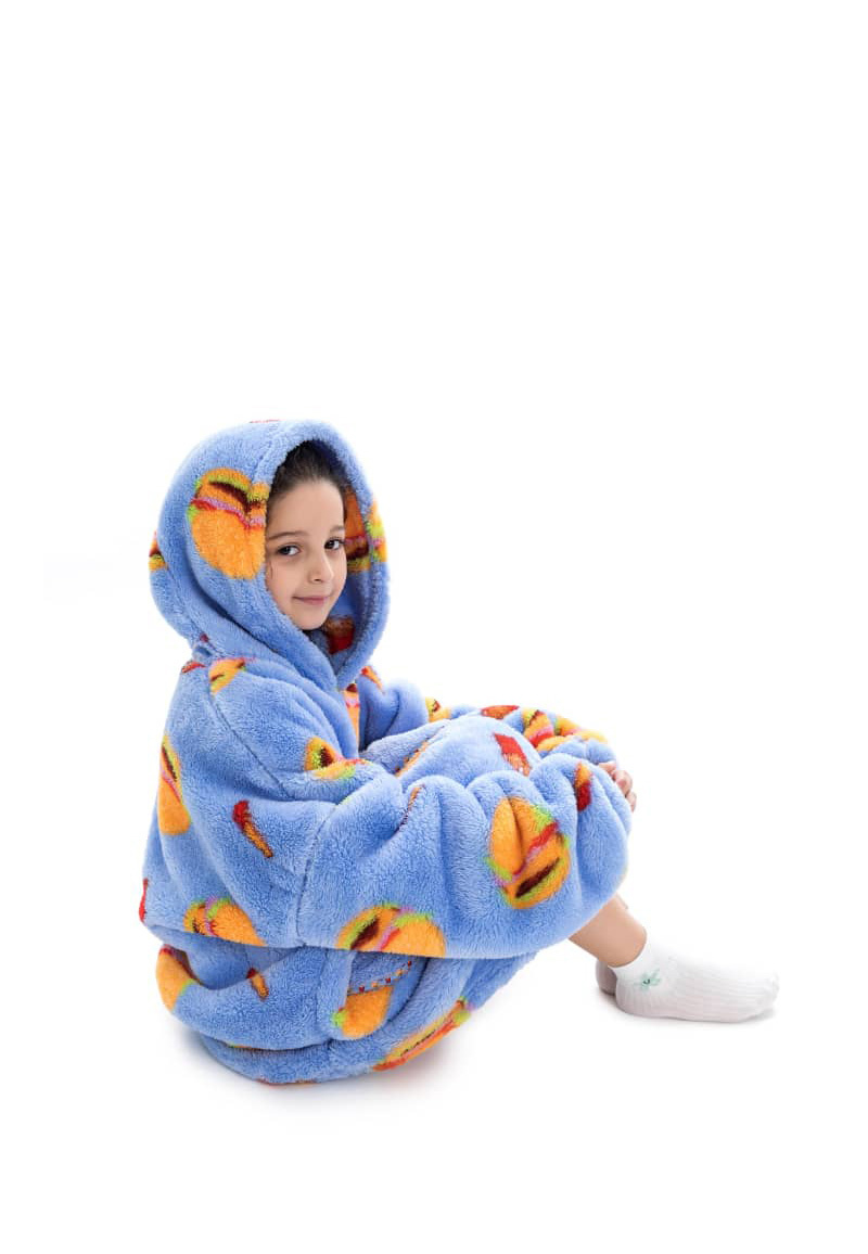 Kinder fleece deken met capuchon - fastfood