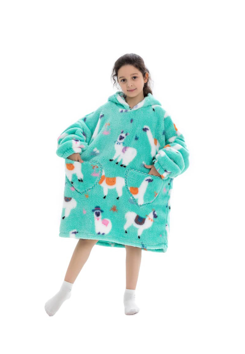 Kinder fleece deken met capuchon - Alpaca's