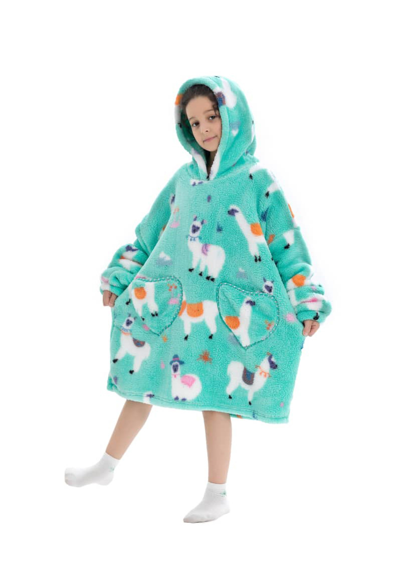Kinder fleece deken met capuchon - Alpaca's
