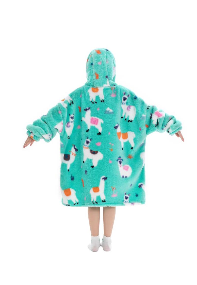 Kinder fleece deken met capuchon - Alpaca's