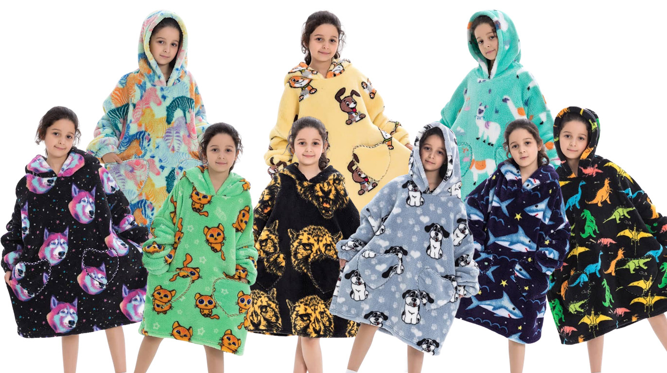Kinder fleece deken met capuchon - Alpaca's