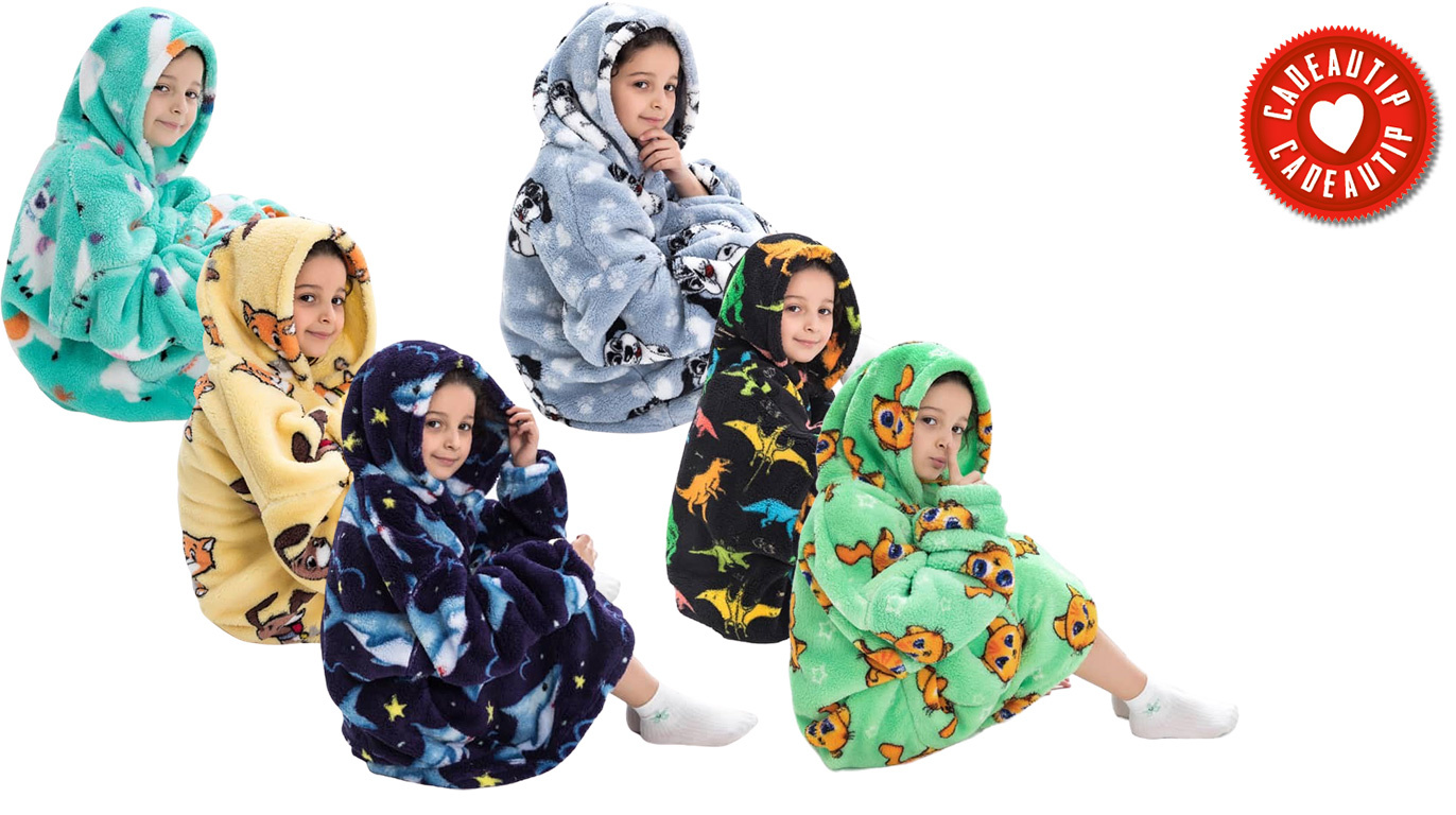 Kinder fleece deken met capuchon - Alpaca's