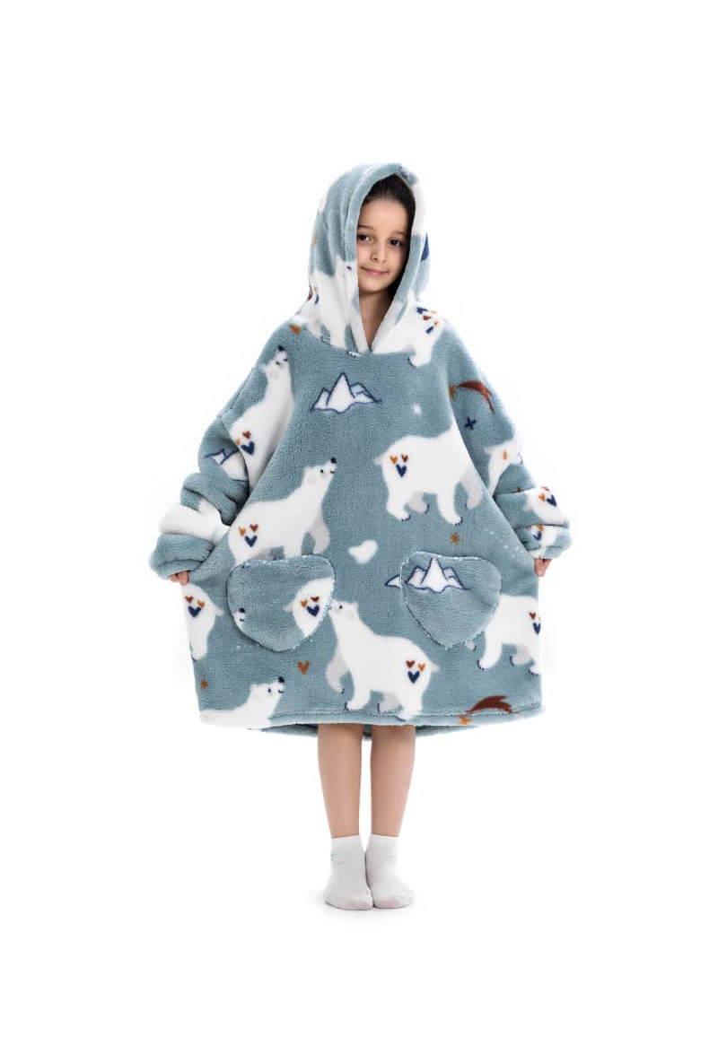 Kinder snuggie deken met capuchon - ijsberen