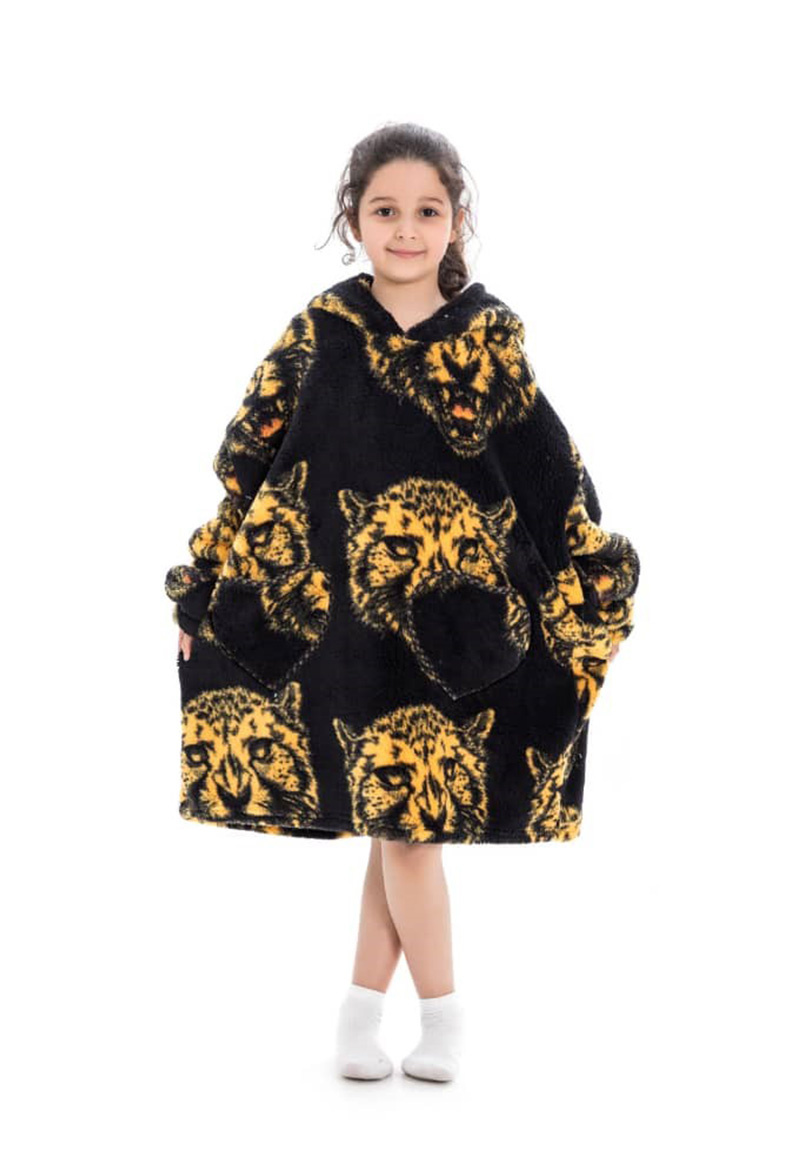Kinder snuggie deken met capuchon - tijgerkop