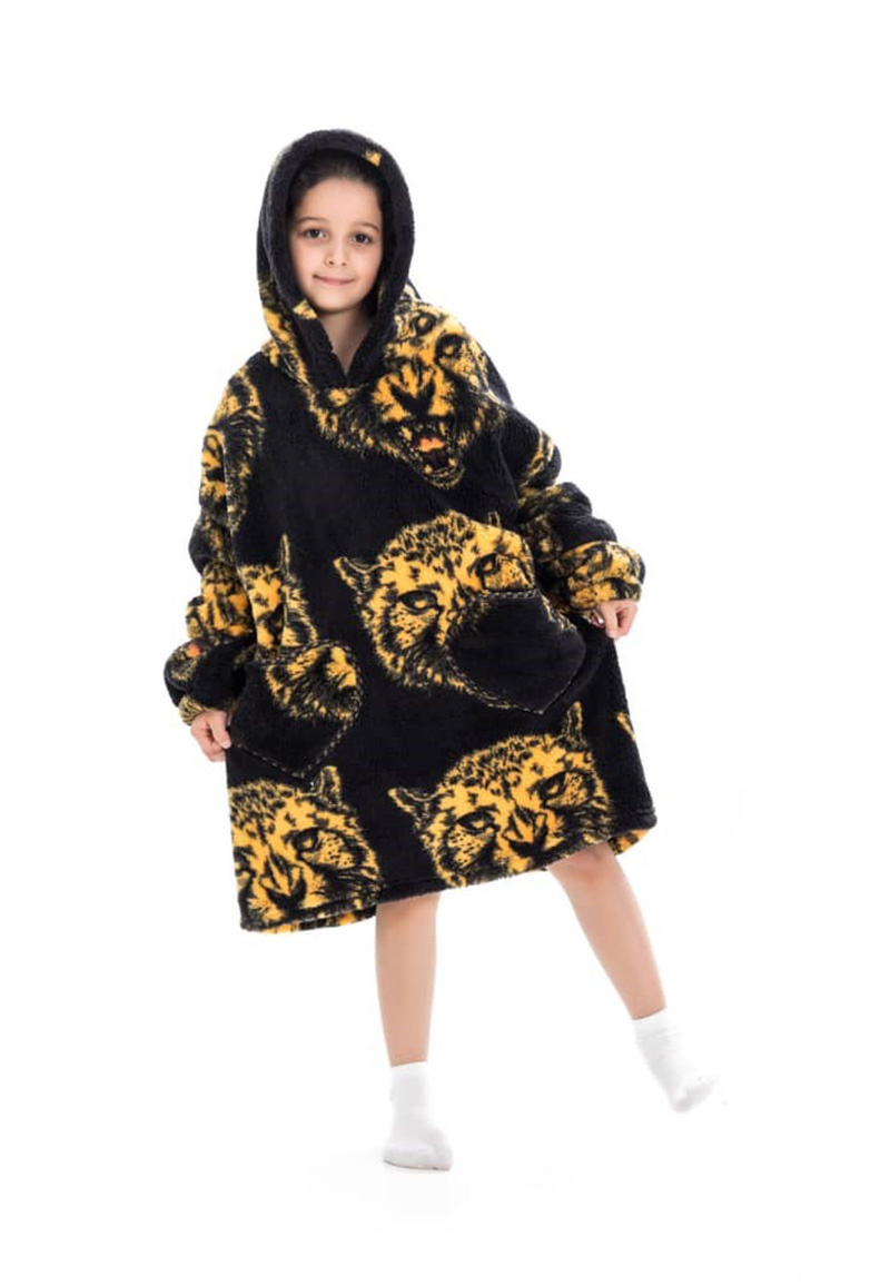 Kinder snuggie deken met capuchon - tijgerkop