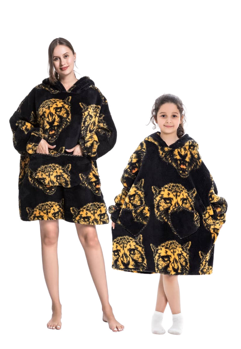 Kinder snuggie deken met capuchon - tijgerkop