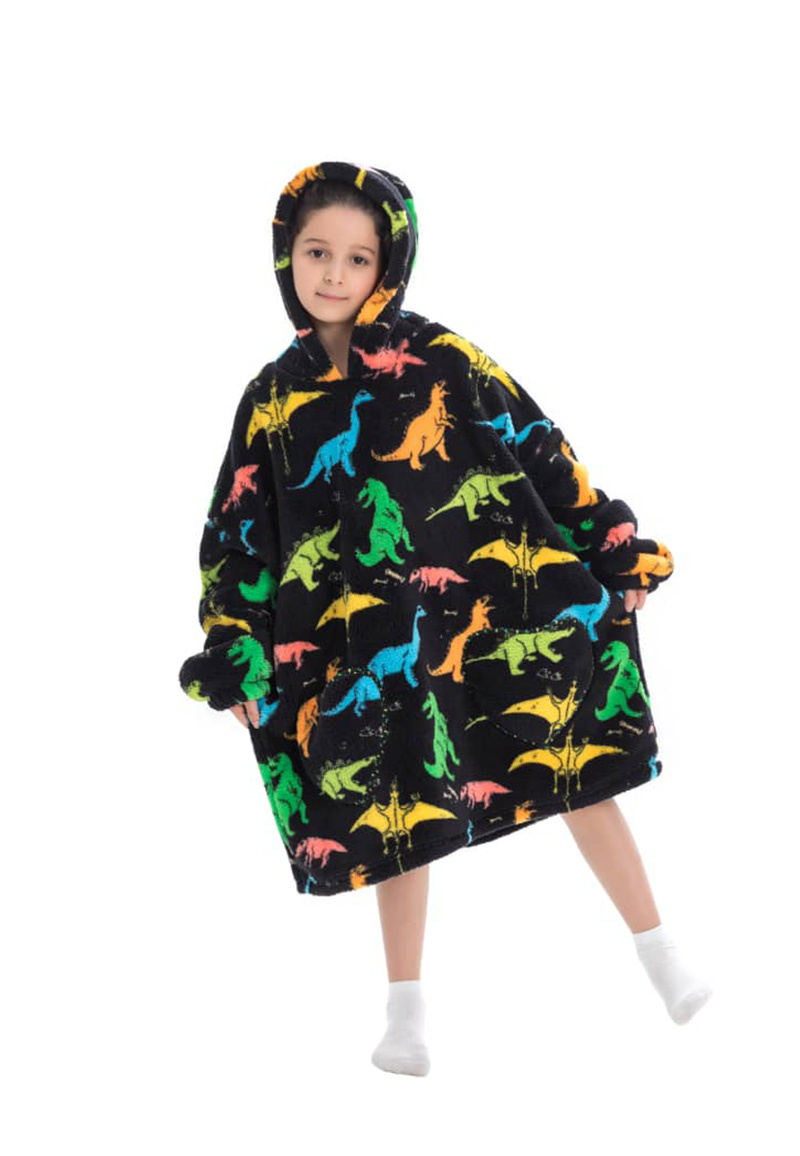 Kinder snuggie deken met capuchon - dino's