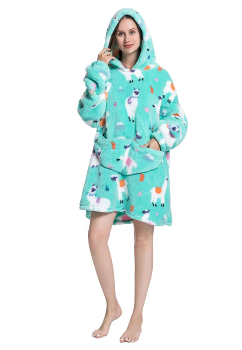 Fleece deken met capuchon - alpaca's afbeelding