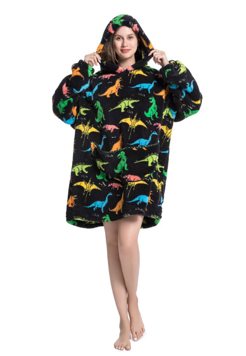 Fleece deken met capuchon - dino's afbeelding