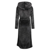 Charlie Choe zwarte/donkergrijze fleece dames badjas met capuchon - lang model