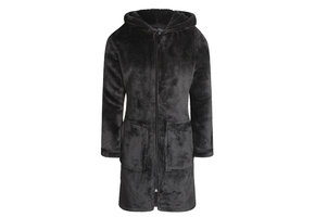Charlie Choe zwarte/donkergrijs kinderbadjas met rits en capuchon - zacht fleece