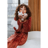Charlie Choe fleece dames badjas koper met capuchon - lang model
