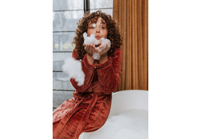 Charlie Choe fleece dames badjas koper met capuchon - lang model
