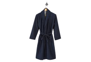 Zachte microvezel herenbadjas blauw - ruitrelief