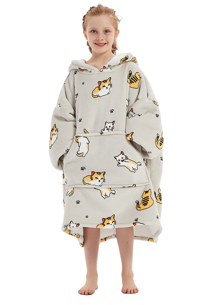 Luxe snuggie deken kind met capuchon - katjes