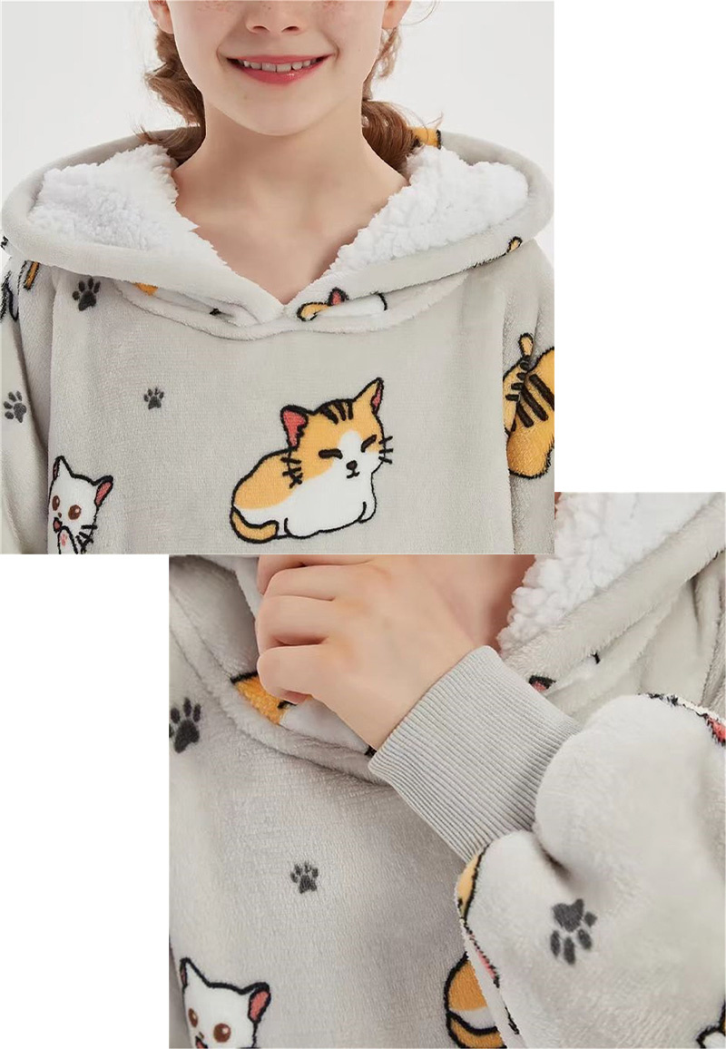 Luxe snuggie deken kind met capuchon - katjes