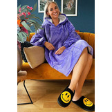 Fleece deken met mouwen & capuchon - paars