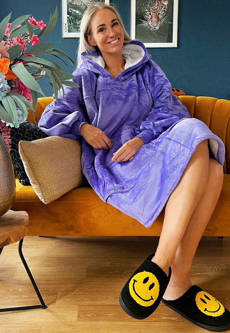 Luxe snuggie deken met capuchon - paars