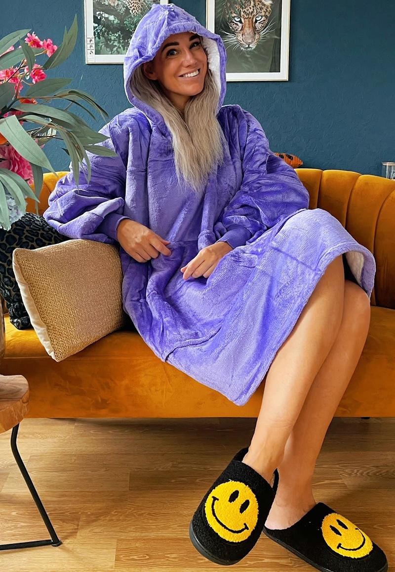 Luxe snuggie deken met capuchon - paars