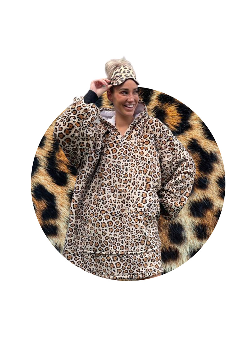 Luxe snuggie deken met capuchon - leopard