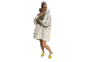 Fleece deken met mouwen & capuchon - katjes