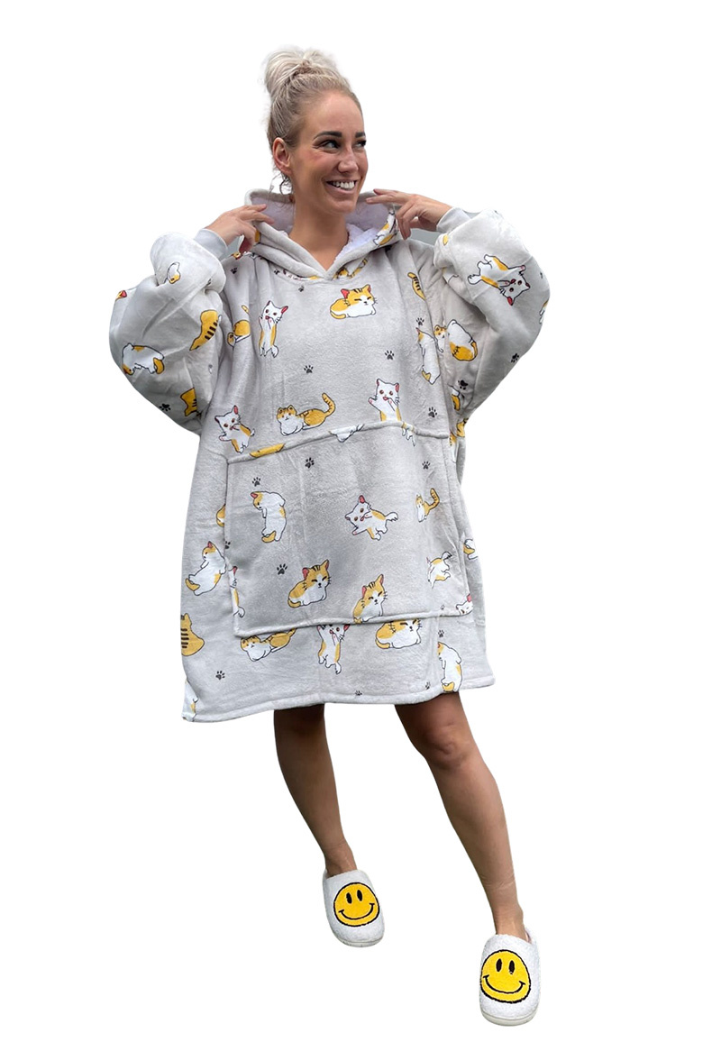 Luxe snuggie deken met capuchon - katjes