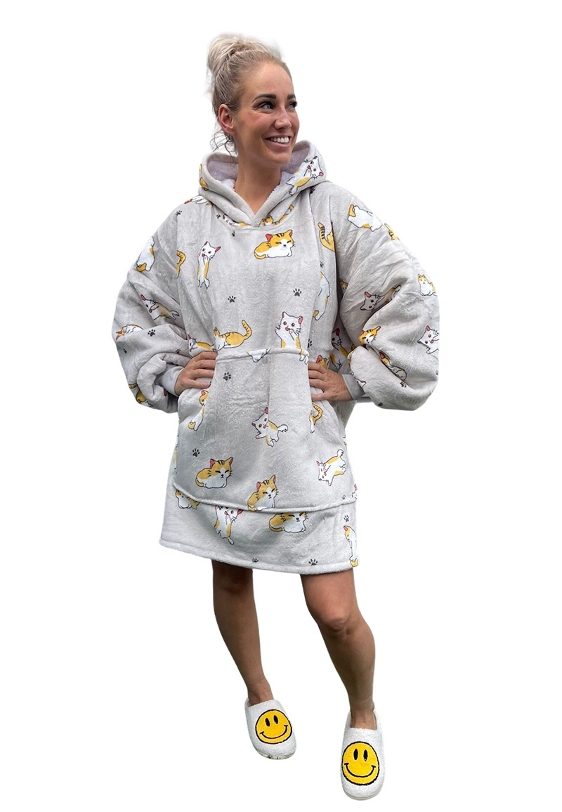 Luxe snuggie deken met capuchon - katjes