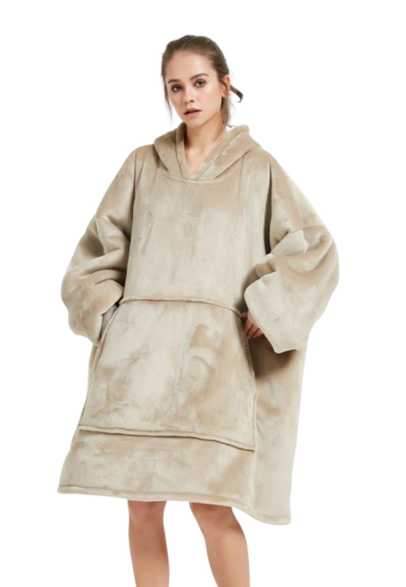 Luxe snuggie deken met capuchon - zandkleur
