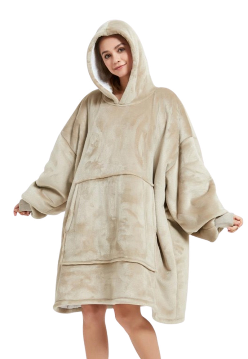 Luxe snuggie deken met capuchon - zandkleur