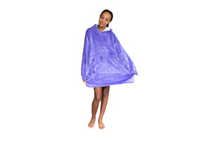 Fleece deken met mouwen & capuchon - kind - paars