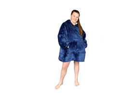 Fleece deken met mouwen & capuchon - kind - blauw