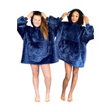 Fleece deken met mouwen & capuchon - kind - blauw