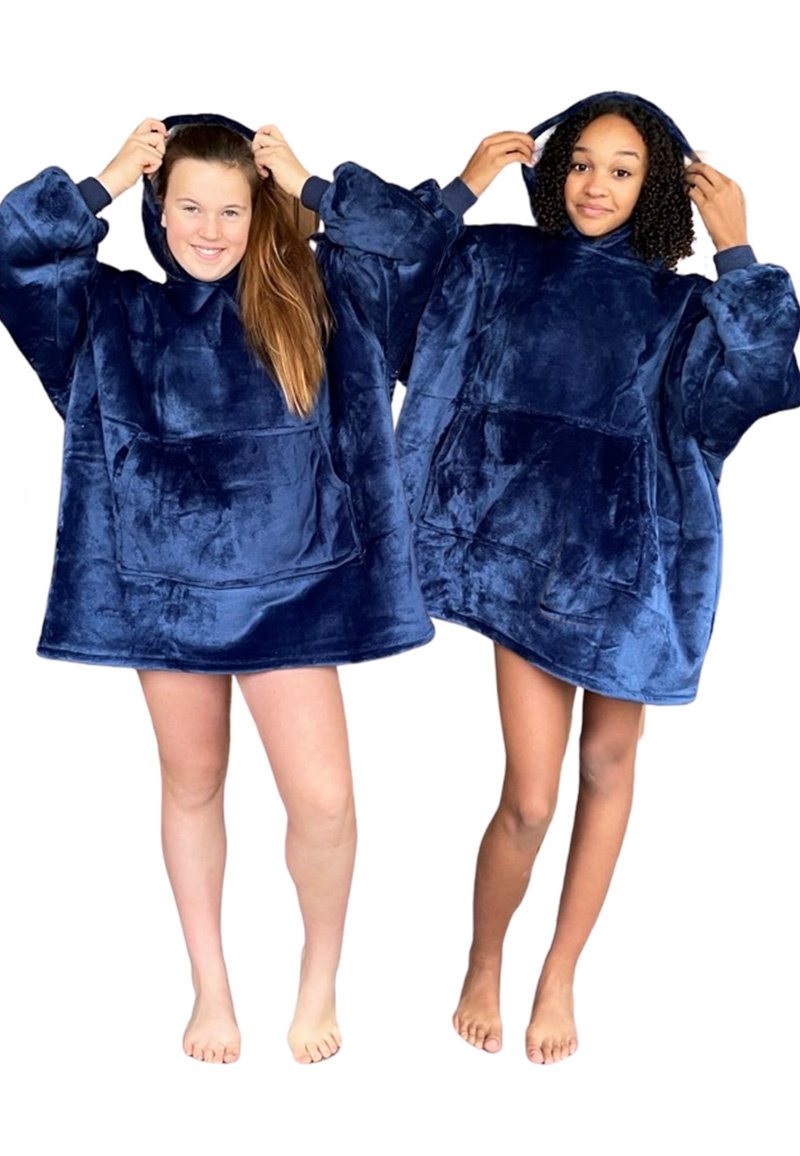 Luxe snuggie deken kind met capuchon - blauw