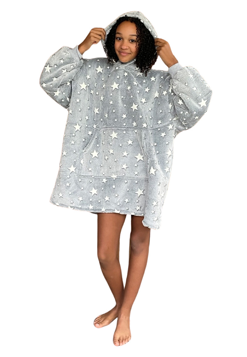 Luxe snuggie deken kind met capuchon - Glow in the Dark
