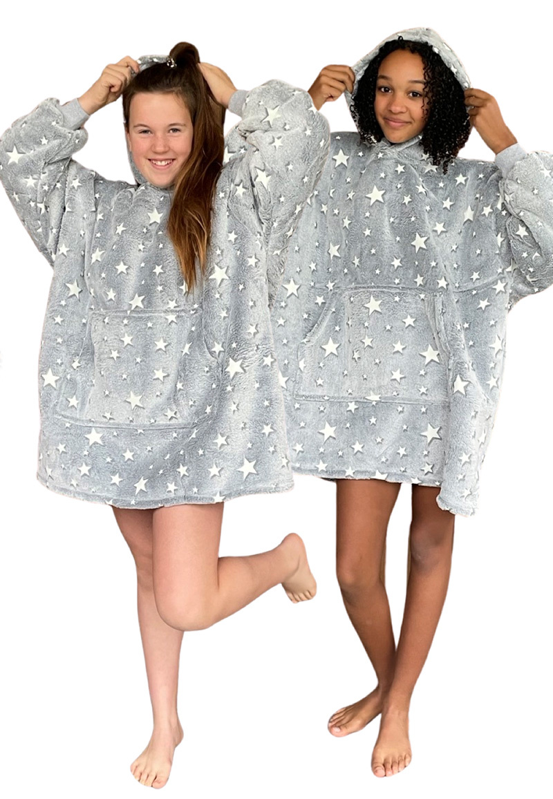 Luxe snuggie deken kind met capuchon - Glow in the Dark