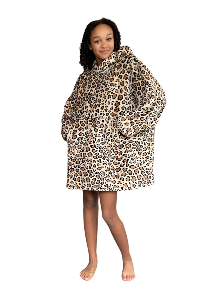 Fleece deken met mouwen & capuchon - kind - leopard