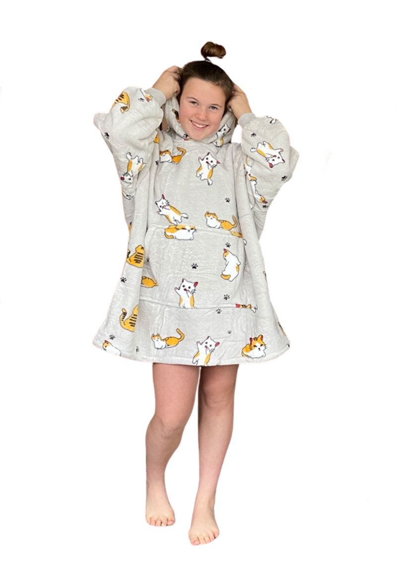 Luxe snuggie deken kind met capuchon - katjes