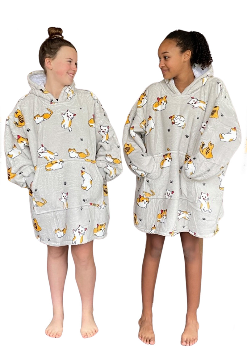 Luxe snuggie deken kind met capuchon - katjes