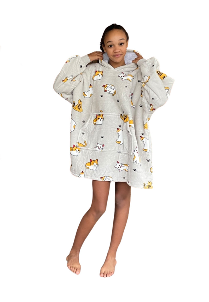 Luxe snuggie deken kind met capuchon - katjes