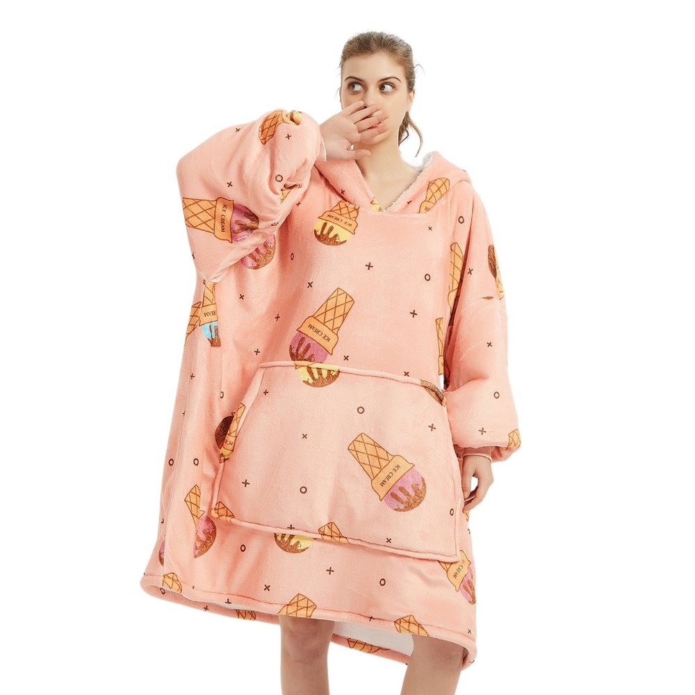 Fleece deken met mouwen capuchon ijsjes BADJAS.COM Badjas