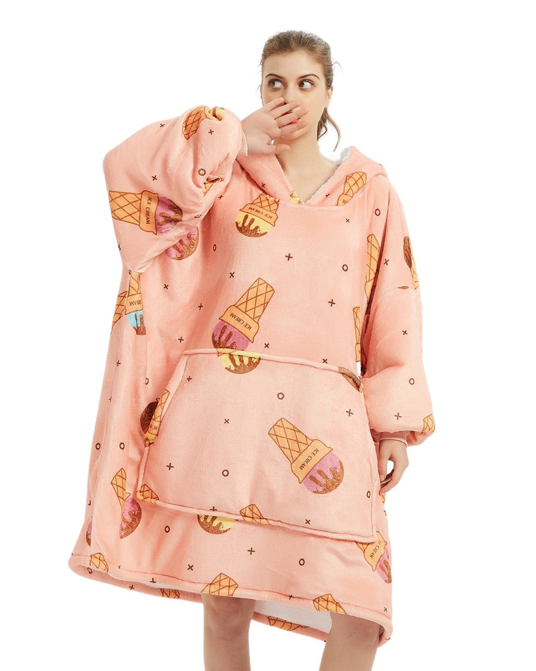 Luxe snuggie deken met capuchon - ijsjes